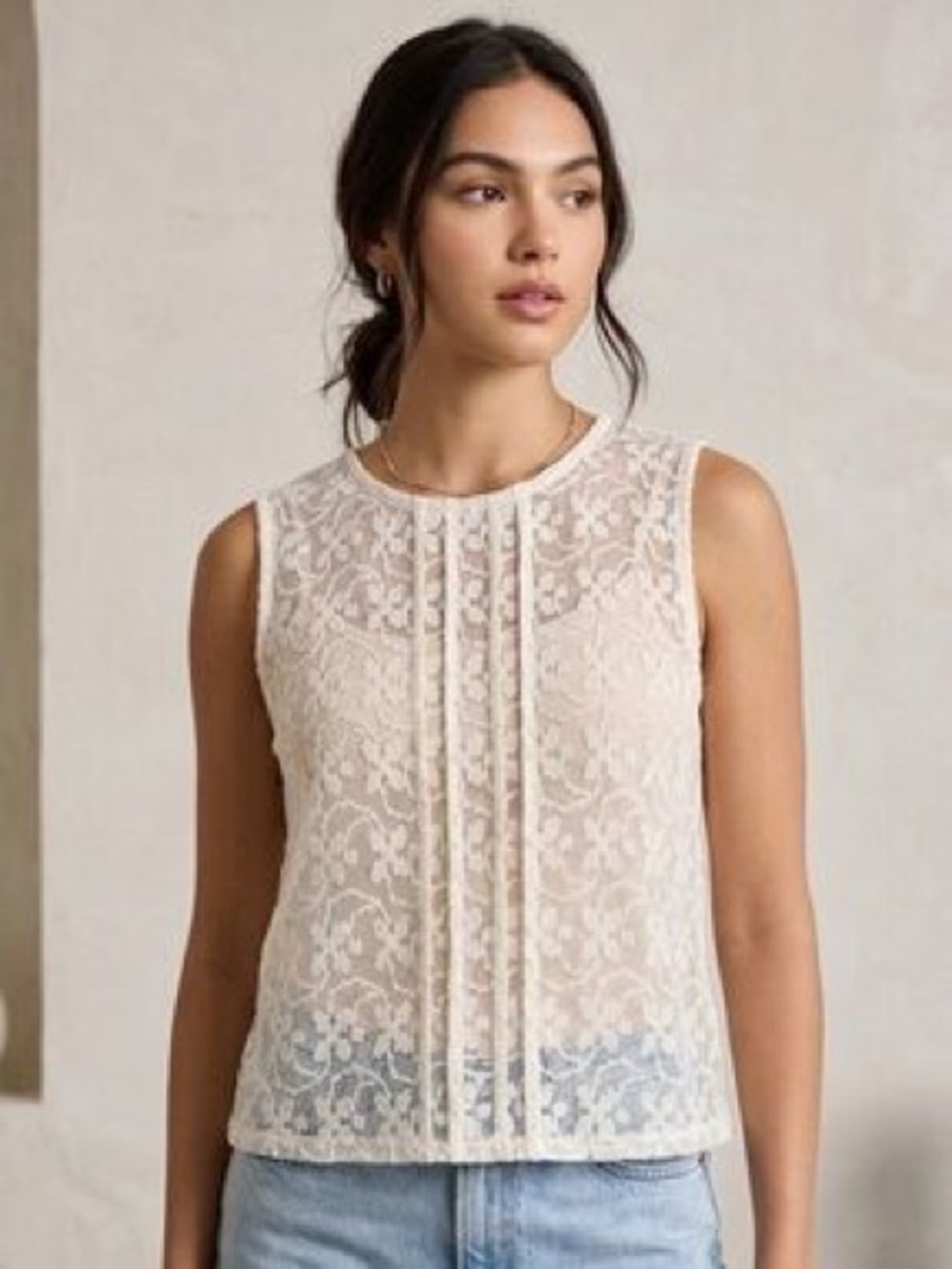 NEW Chelsea28 Sequence Top in Ivory Short Sleeve Sheer Women's Small